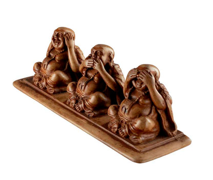 Statuette 3 Bouddhas De La Sagesse En Résine – Artisanat Népalais – Les Trois Singes De La Sagesse