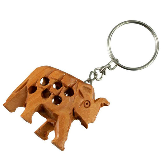 Porte-clé Éléphant Original en Bois et Métal – Artisanat Indien