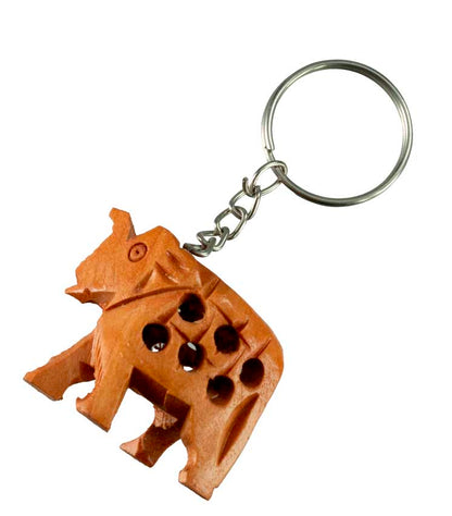 Porte-clé Éléphant Original en Bois et Métal – Artisanat Indien
