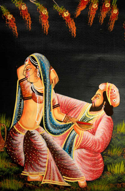 Peinture Moghole Miniature Indienne – Maharaja et Princesse