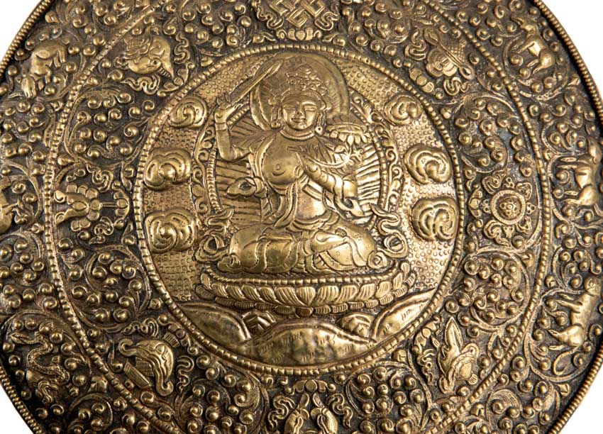 Plaque Murale Calendrier Tibétain Manjushri En Métal Repoussé – Mandala Bouddhiste Du Népal