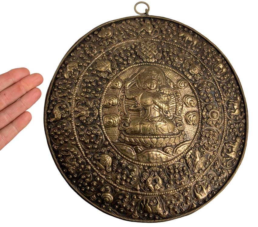 Plaque Murale Calendrier Tibétain Manjushri En Métal Repoussé – Mandala Bouddhiste Du Népal
