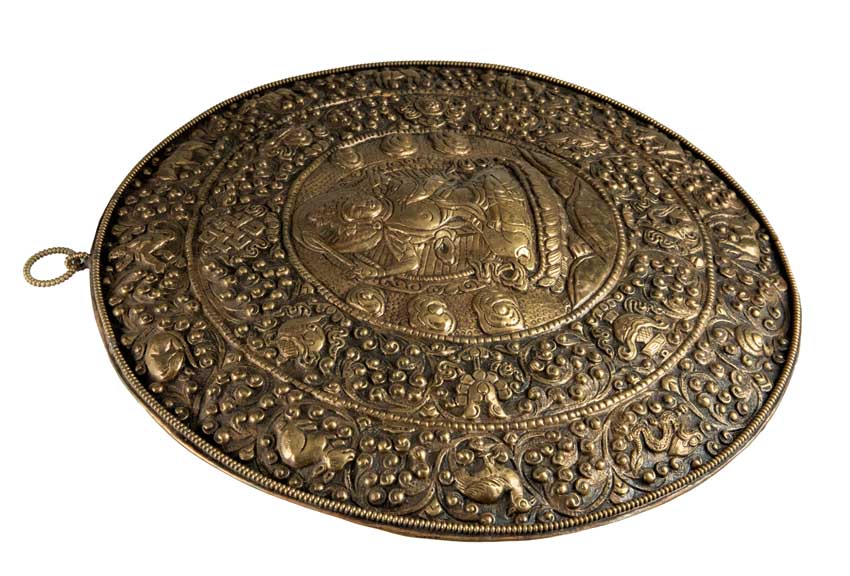 Plaque Murale Calendrier Tibétain Manjushri En Métal Repoussé – Mandala Bouddhiste Du Népal