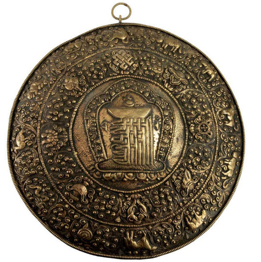 Plaque Murale Kalachakra Mandala En Métal Repoussé – Mandala Bouddhiste Du Népal