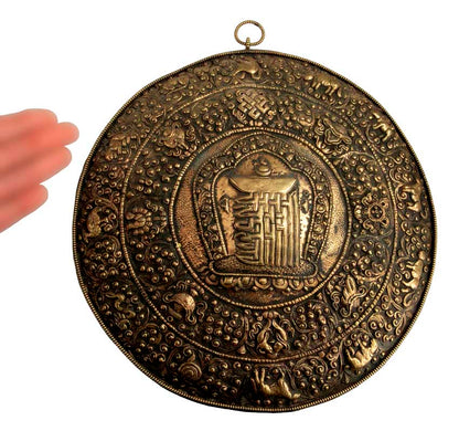 Plaque Murale Kalachakra Mandala En Métal Repoussé – Mandala Bouddhiste Du Népal