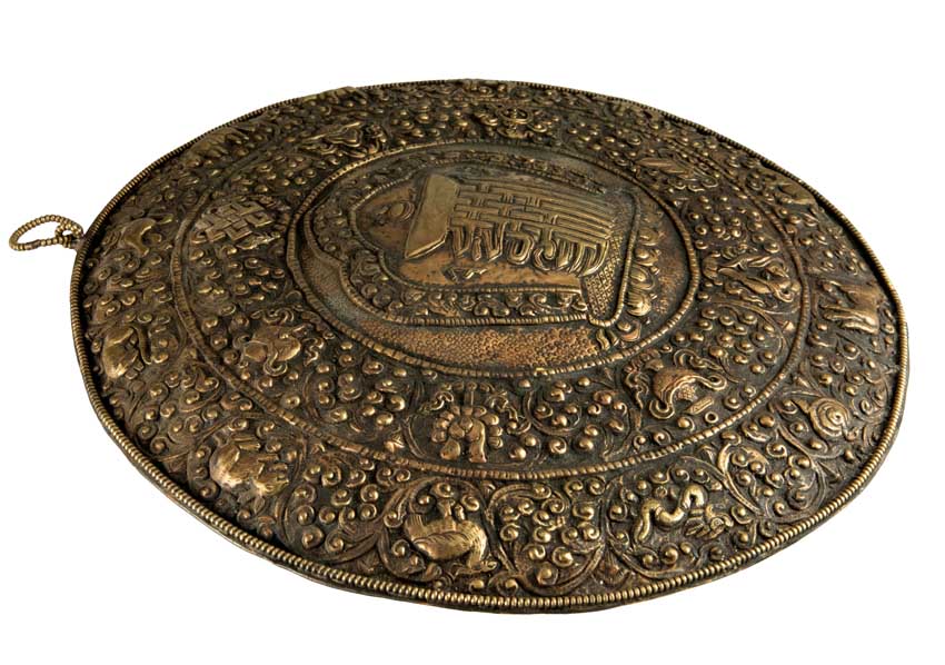 Plaque Murale Kalachakra Mandala En Métal Repoussé – Mandala Bouddhiste Du Népal