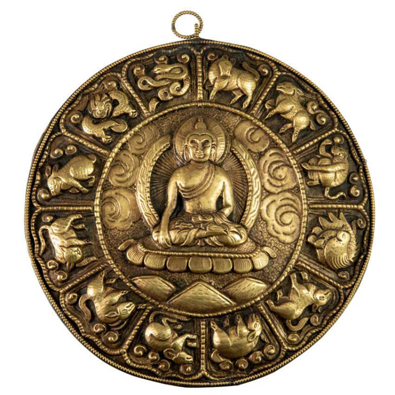 Plaque Murale Mandala Bouddha En Métal Repoussé – Art Bouddhiste Du Népal