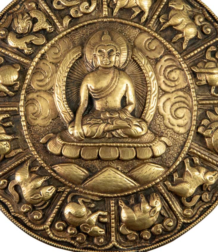 Plaque Murale Mandala Bouddha En Métal Repoussé – Art Bouddhiste Du Népal