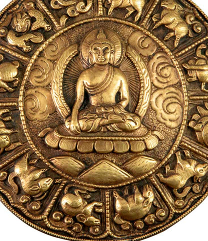 Plaque Murale Mandala Bouddha En Métal Repoussé – Art Bouddhiste Du Népal