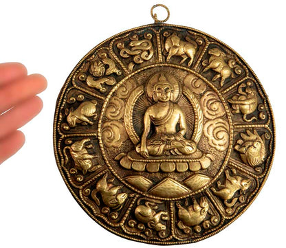 Plaque Murale Mandala Bouddha En Métal Repoussé – Art Bouddhiste Du Népal