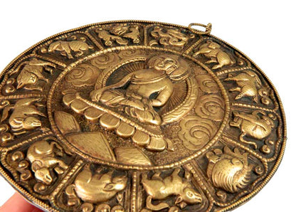 Plaque Murale Mandala Bouddha En Métal Repoussé – Art Bouddhiste Du Népal