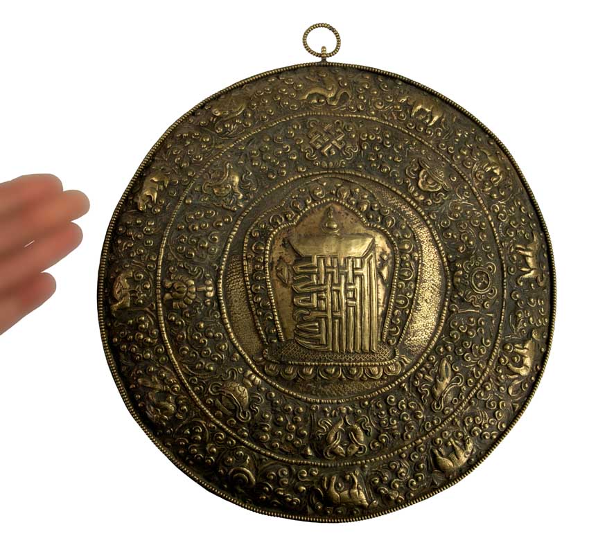Plaque Murale Kalachakra Mandala En Métal Repoussé – Art Bouddhiste Tibétain Du Népal