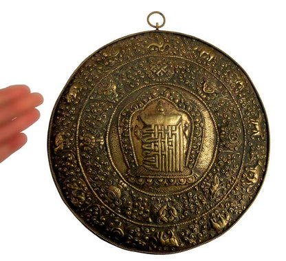 Plaque Murale Kalachakra Mandala En Métal Repoussé – Art Bouddhiste Tibétain Du Népal