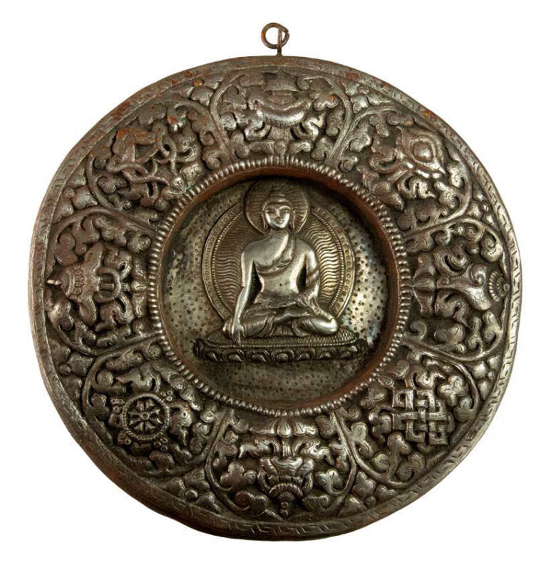 Mandala Bouddha Tibétain En Métal Repoussé – Plaque Murale Spirituelle Du Népal