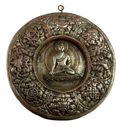 Mandala Bouddha Tibétain En Métal Repoussé – Plaque Murale Spirituelle Du Népal