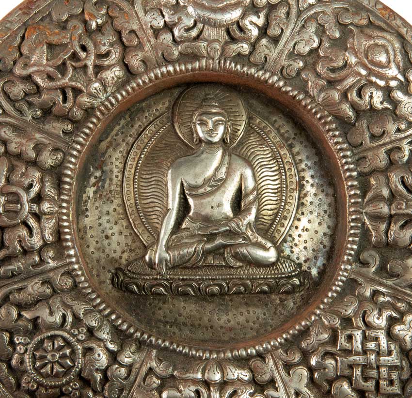 Mandala Bouddha Tibétain En Métal Repoussé – Plaque Murale Spirituelle Du Népal