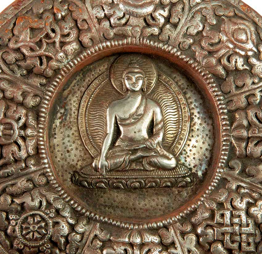 Mandala Bouddha Tibétain En Métal Repoussé – Plaque Murale Spirituelle Du Népal