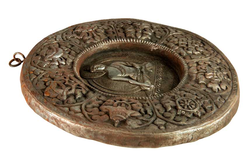 Mandala Bouddha Tibétain En Métal Repoussé – Plaque Murale Spirituelle Du Népal