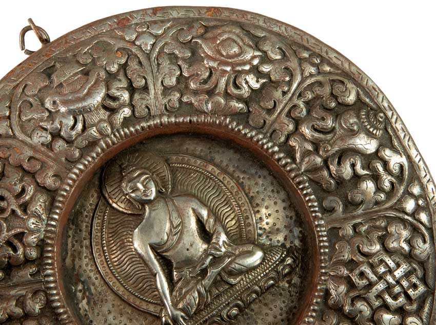 Mandala Bouddha Tibétain En Métal Repoussé – Plaque Murale Spirituelle Du Népal