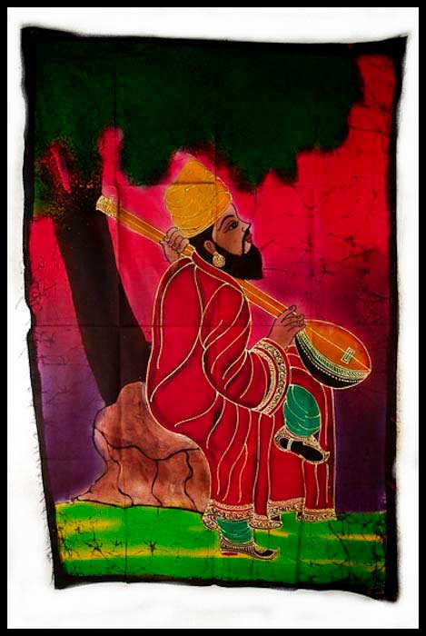 Batik Musicien Indien Joueur de Bina – Tenture Murale en Coton Artisanale
