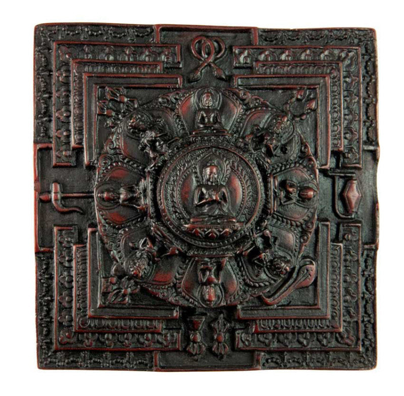 Mandala Bouddha Tibétain En Résine Bordeaux – Symbole De Méditation Et De Sagesse