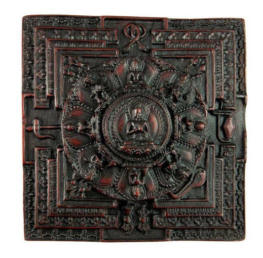 Mandala Bouddha Tibétain En Résine Bordeaux – Symbole De Méditation Et De Sagesse