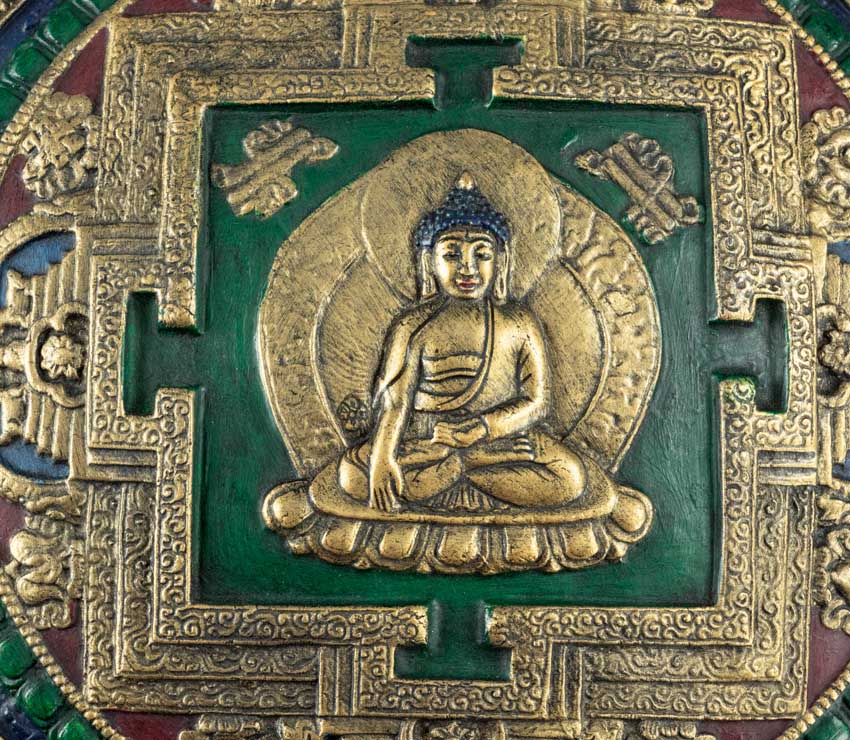 Plaque Murale Mandala Bouddha En Terre Cuite Fibrée – Artisanat Spirituel Du Népal