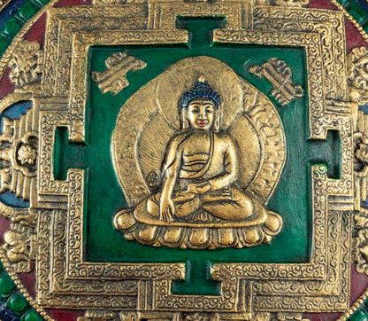 Plaque Murale Mandala Bouddha En Terre Cuite Fibrée – Artisanat Spirituel Du Népal