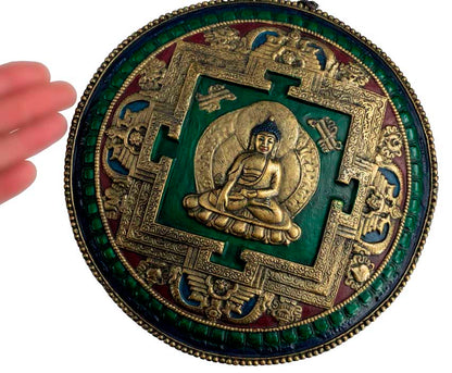 Plaque Murale Mandala Bouddha En Terre Cuite Fibrée – Artisanat Spirituel Du Népal