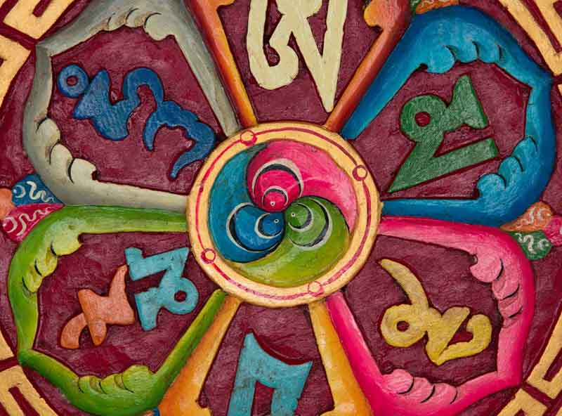 Mandala Om Mani Padme Hum en 3D en Bois – Sculpture Bouddhiste du Népal