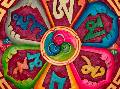 Mandala Om Mani Padme Hum en 3D en Bois – Sculpture Bouddhiste du Népal