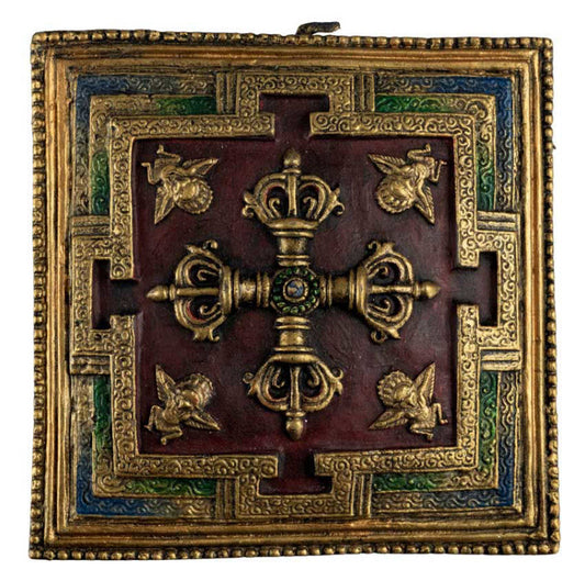 Plaque Murale Mandala Kalachakra Double Vajra En Terre Cuite Fibrée – Artisanat Du Népal