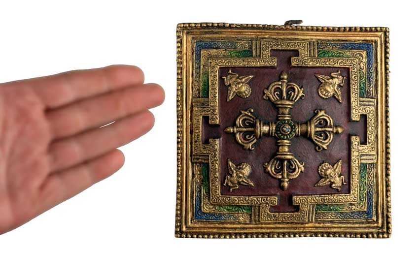 Plaque Murale Mandala Kalachakra Double Vajra En Terre Cuite Fibrée – Artisanat Du Népal