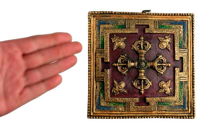 Plaque Murale Mandala Kalachakra Double Vajra En Terre Cuite Fibrée – Artisanat Du Népal