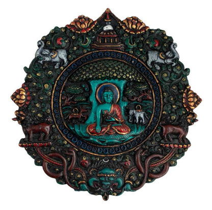 Plaque Bouddha Shakyamuni en Résine Turquoise 21,5 cm – Décoration Murale Népal
