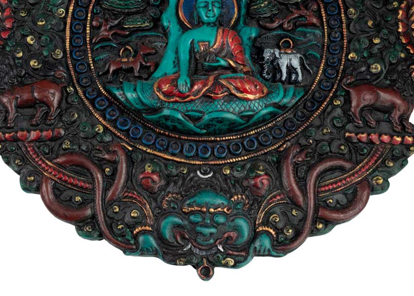 Plaque Bouddha Shakyamuni en Résine Turquoise 21,5 cm – Décoration Murale Népal