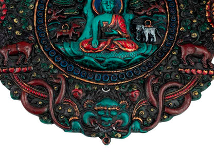 Plaque Bouddha Shakyamuni en Résine Turquoise 21,5 cm – Décoration Murale Népal