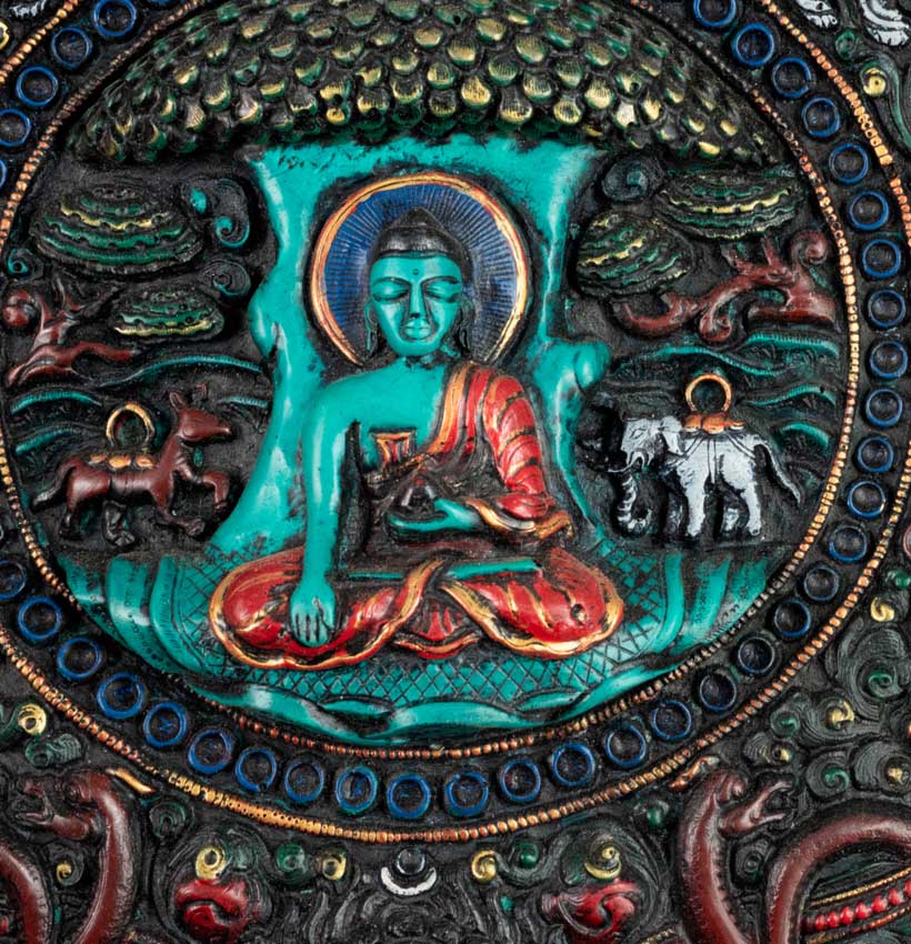 Plaque Bouddha Shakyamuni en Résine Turquoise 21,5 cm – Décoration Murale Népal
