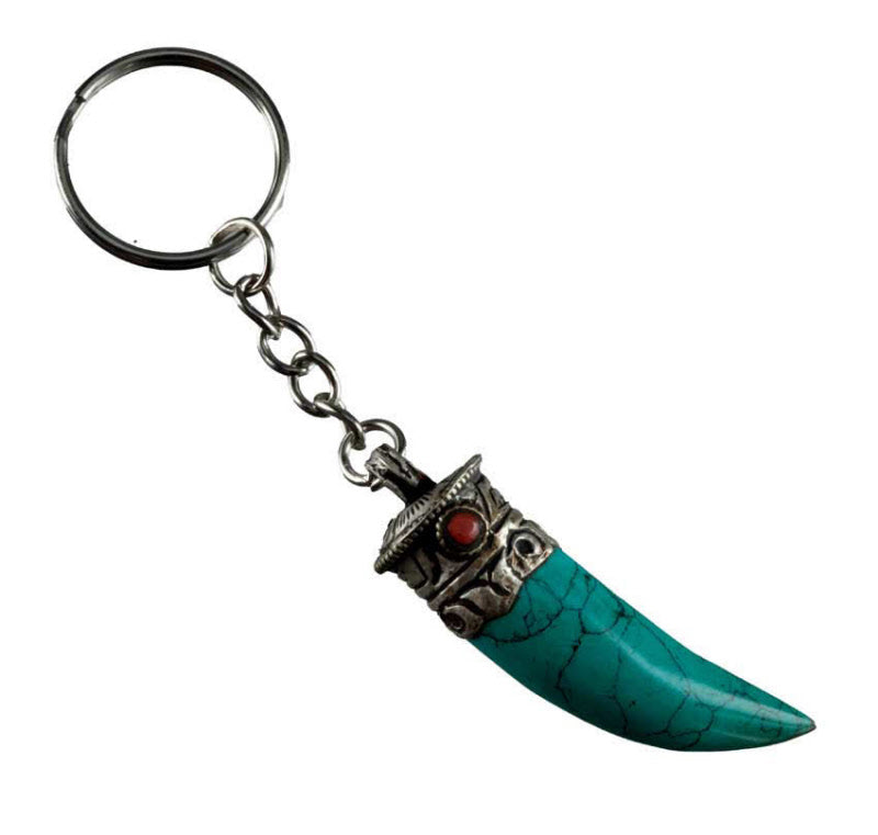 Porte-Clé Griffe de Tigre en Métal et Résine Turquoise – Népal