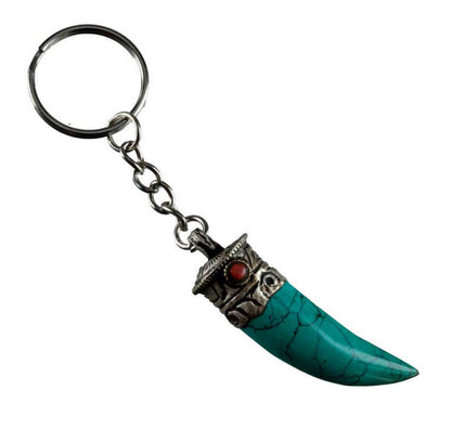 Porte-Clé Griffe de Tigre en Métal et Résine Turquoise – Népal