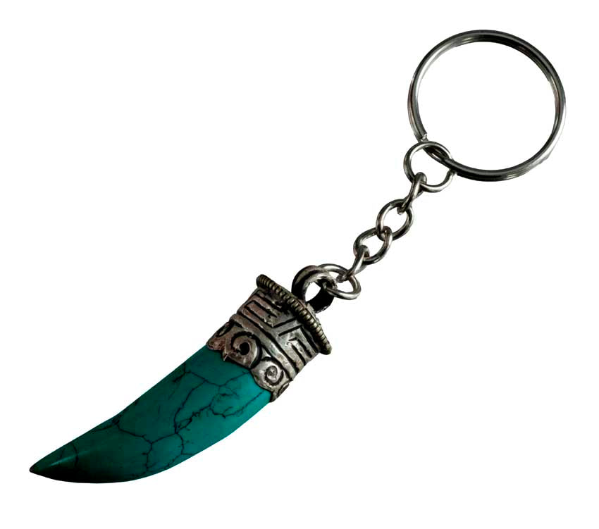 Porte-Clé Griffe de Tigre en Métal et Résine Turquoise – Népal