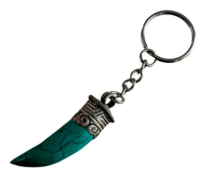 Porte-Clé Griffe de Tigre en Métal et Résine Turquoise – Népal
