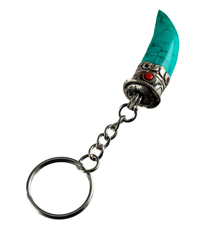 Porte-Clé Griffe de Tigre en Métal et Résine Turquoise – Népal