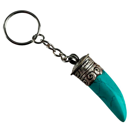 Porte-Clé Griffe de Tigre en Métal et Résine Turquoise – Népal