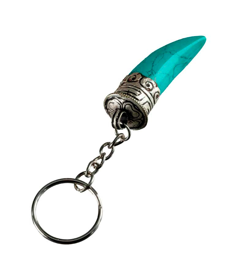 Porte-Clé Griffe de Tigre en Métal et Résine Turquoise – Népal