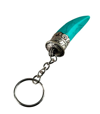 Porte-Clé Griffe de Tigre en Métal et Résine Turquoise – Népal