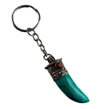 Porte-Clé Griffe de Tigre en Métal et Résine Turquoise – Népal