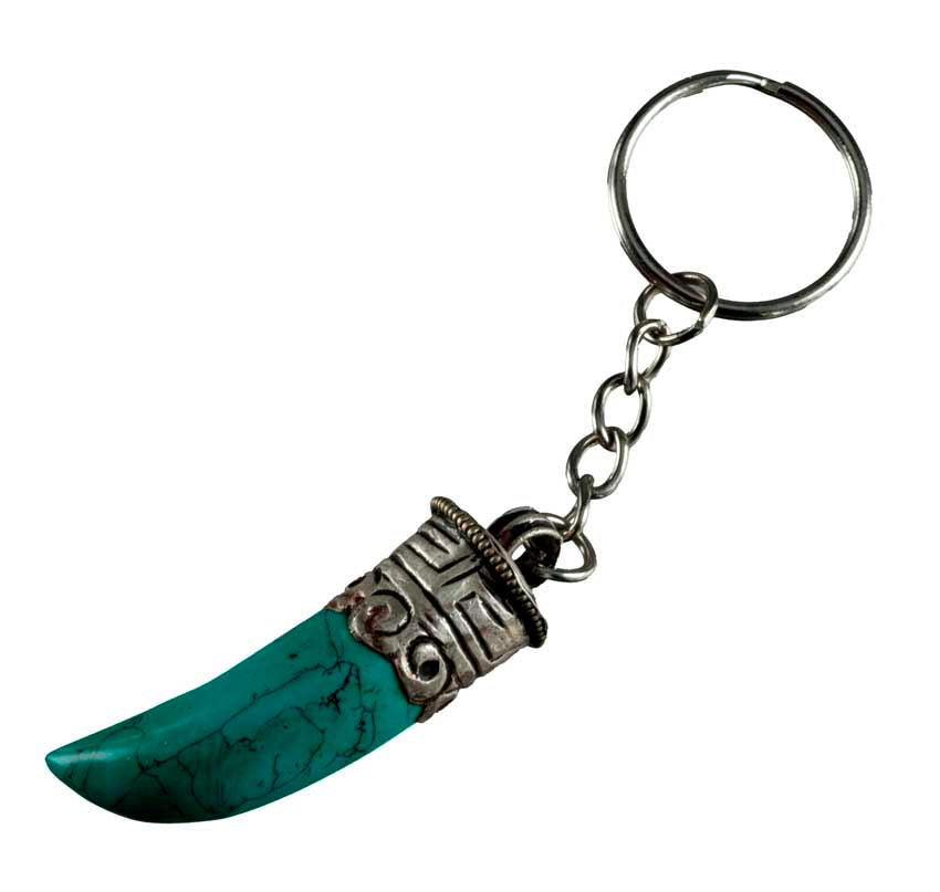Porte-Clé Griffe de Tigre en Métal et Résine Turquoise – Népal