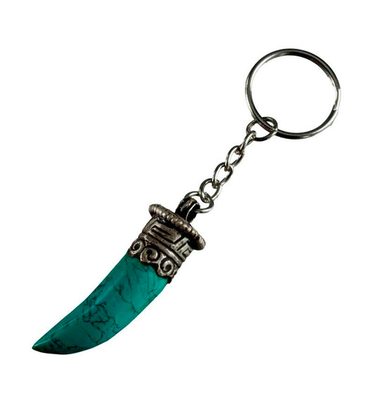 Porte-Clé Griffe de Tigre en Métal et Résine Turquoise – Népal
