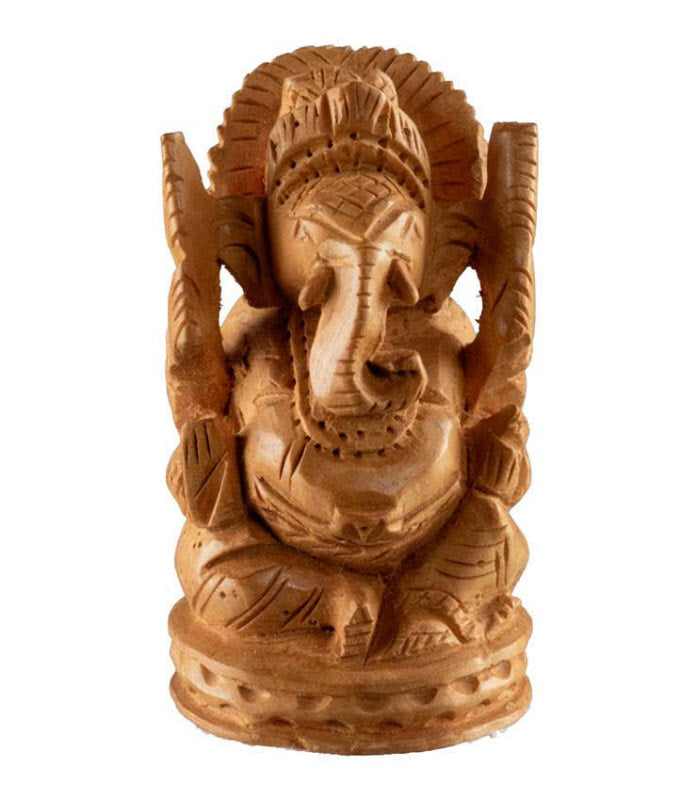 Figurine Ganesh En Bois – Artisanat Indien Fait Main